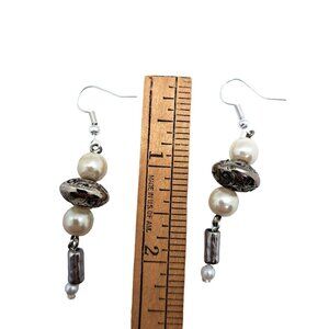 Faux pearl and silver tone earrings handmade